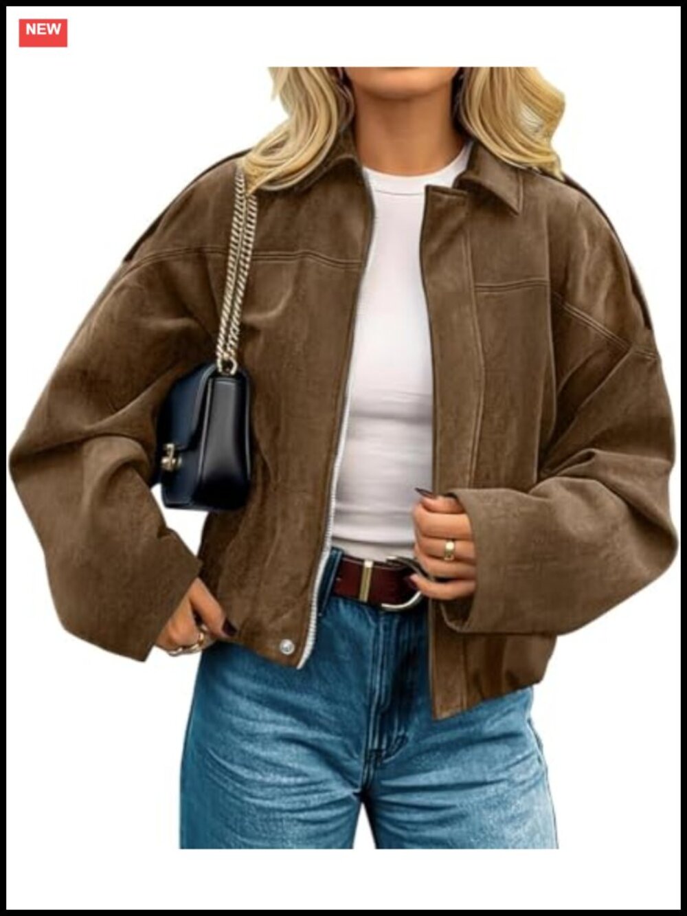 Faux Suede Cropped Jacket Open Front Long Sleeve Women's Fall Coat